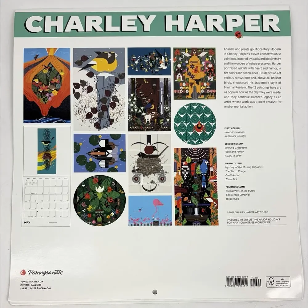 Charley Harper 2025 Wall Calendar Colorful Abstract Botanical Animal Art Prints